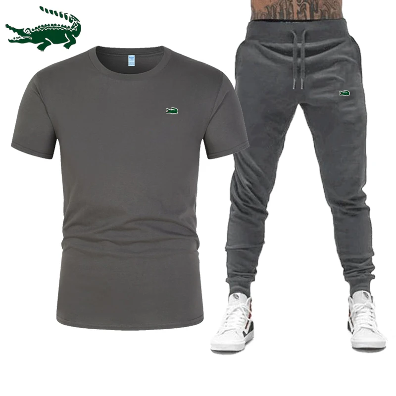 high-quality 2023 spring and summer new men's casual sports cotton round neck short-sleeved T-shirt+casual sports pants set S-3X