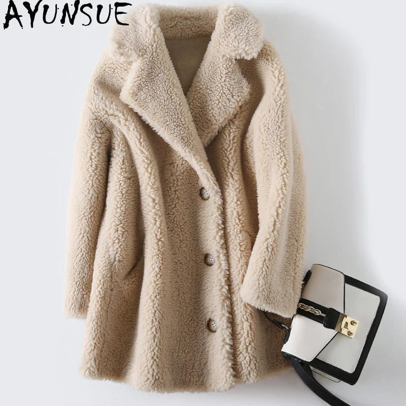 AYUNSUE Warm Sheep Shearling Coat Female Winter 2021 Women's Fur Coat Casual Wool Jacket Women Korean Style Manteau Femme Gxy460