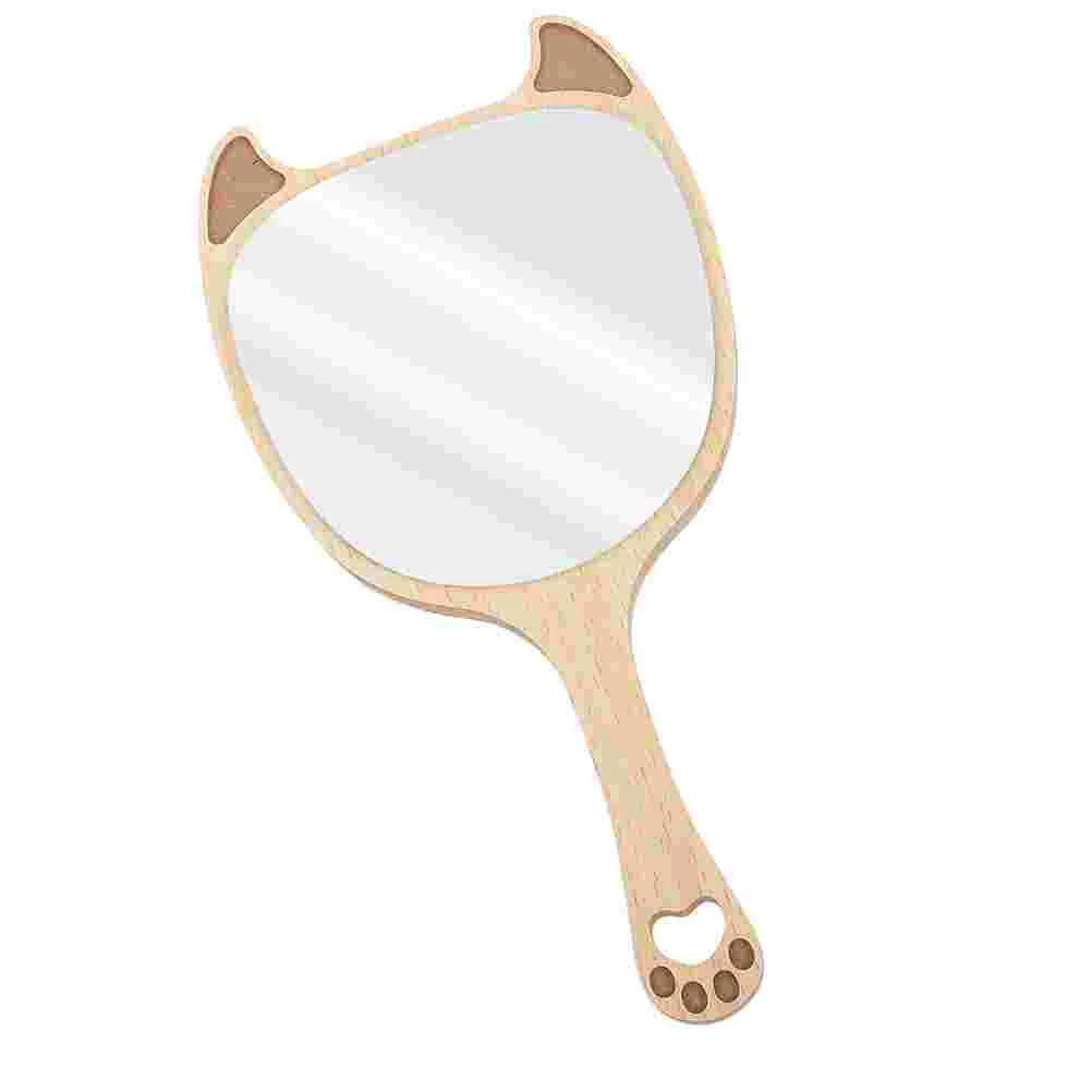 

Wooden Handle Vanity Mirror Makeup Travelling Handheld Cosmetics Creative Shape