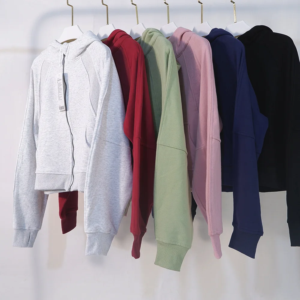 Scuba Oversized Full-Zip Hoodie Waist Length Jackets Sweatshirts Soft Thumbholes Leisure Yoga Coat