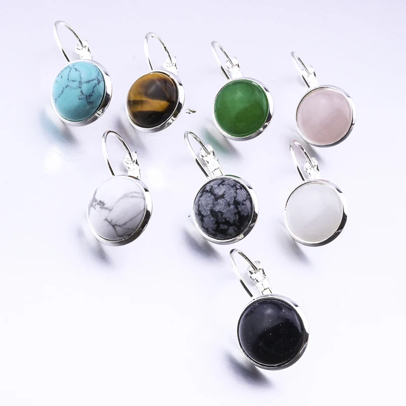 

10mm 12mm Natural Stone Earrings Amethyst Tiger Eye Opal Pink Crystal Earing for Women Girl Jewelry