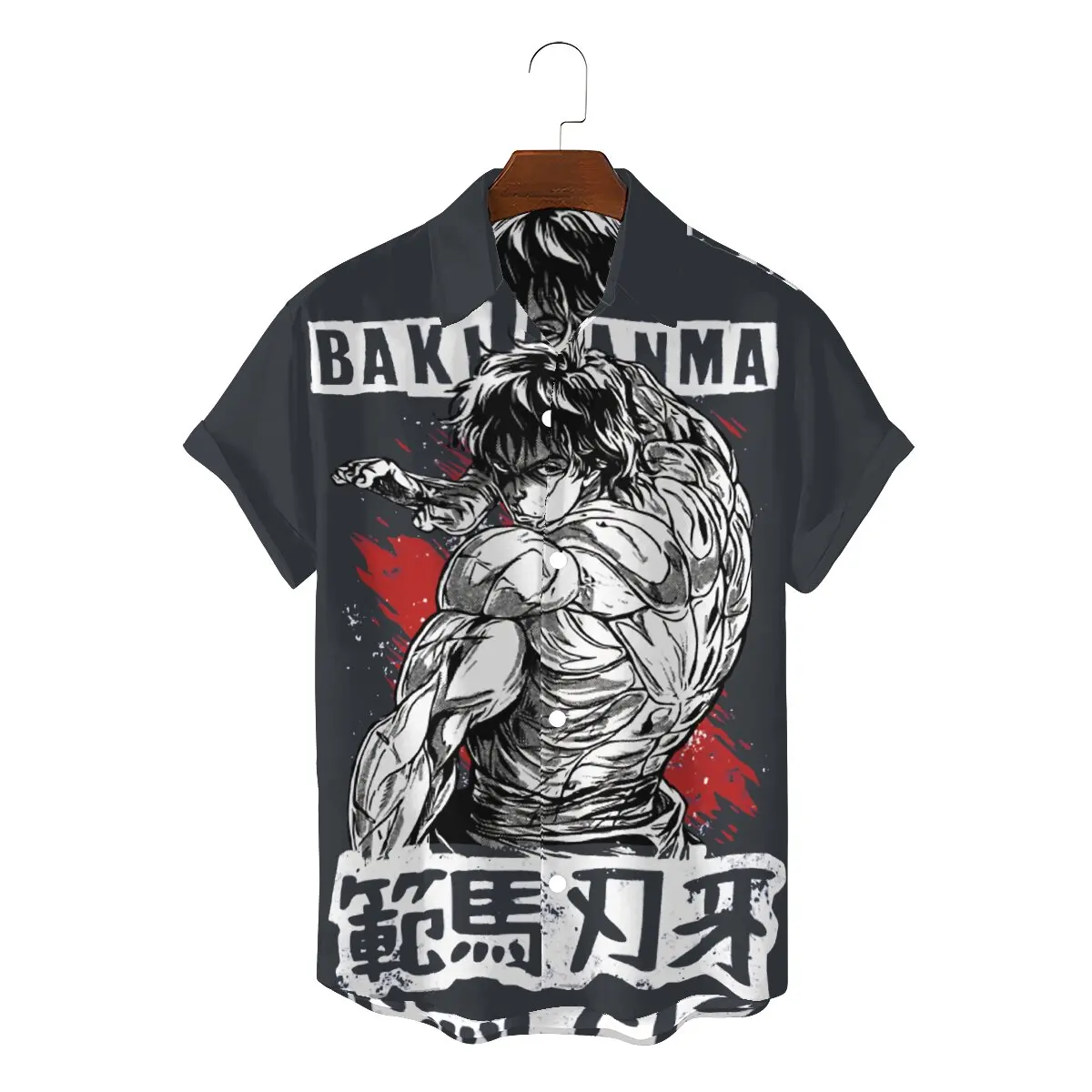 

Cool 2022 Man's Hipster Hawaii Shirts Grappler Baki Hanma Yujiro Dou Manga Square Collar Tops Single breasted 3D Shirt