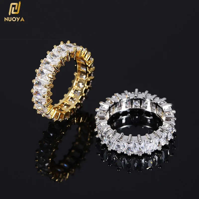 

Gold Plated 6.5mm CZ Tennis Ring Jewelry Diamond Baguette Iced Cubic Zirconia Classic Rock Rings