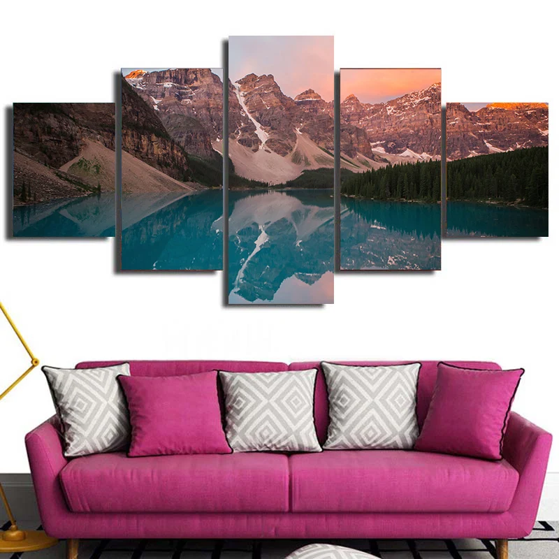 5 панелей восход солнца природный пейзаж холст печать картина озеро гор плакат