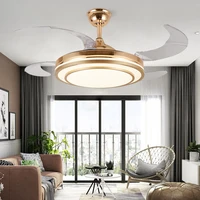 42 Inch Gold Ceiling LED Ceiling Fan Lamp Dining Room Living Room Invisible Fan Lamp Bedroom Modern Minimalist Fan Chandelier