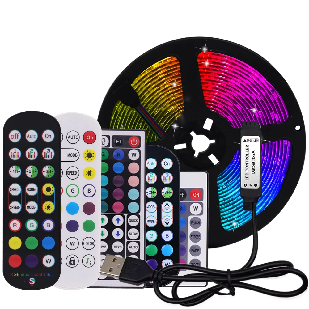 Светодиодная RGB-лента, 5 В, USB, Bluetooth-совместимая с приложением/ИК-пультом дистанционного управления