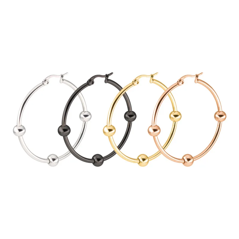 

Hot Sale New Simple Stainless Steel Temperament Ear Clasp With Small Ball Round Women's Large Earrings Jewelry Accessories