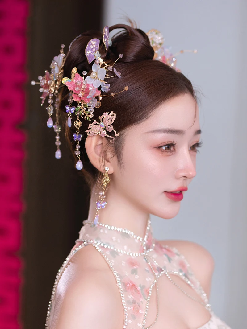 Набор аксессуаров для волос NiuShuya ручной работы цвет розовый/фиолетовый