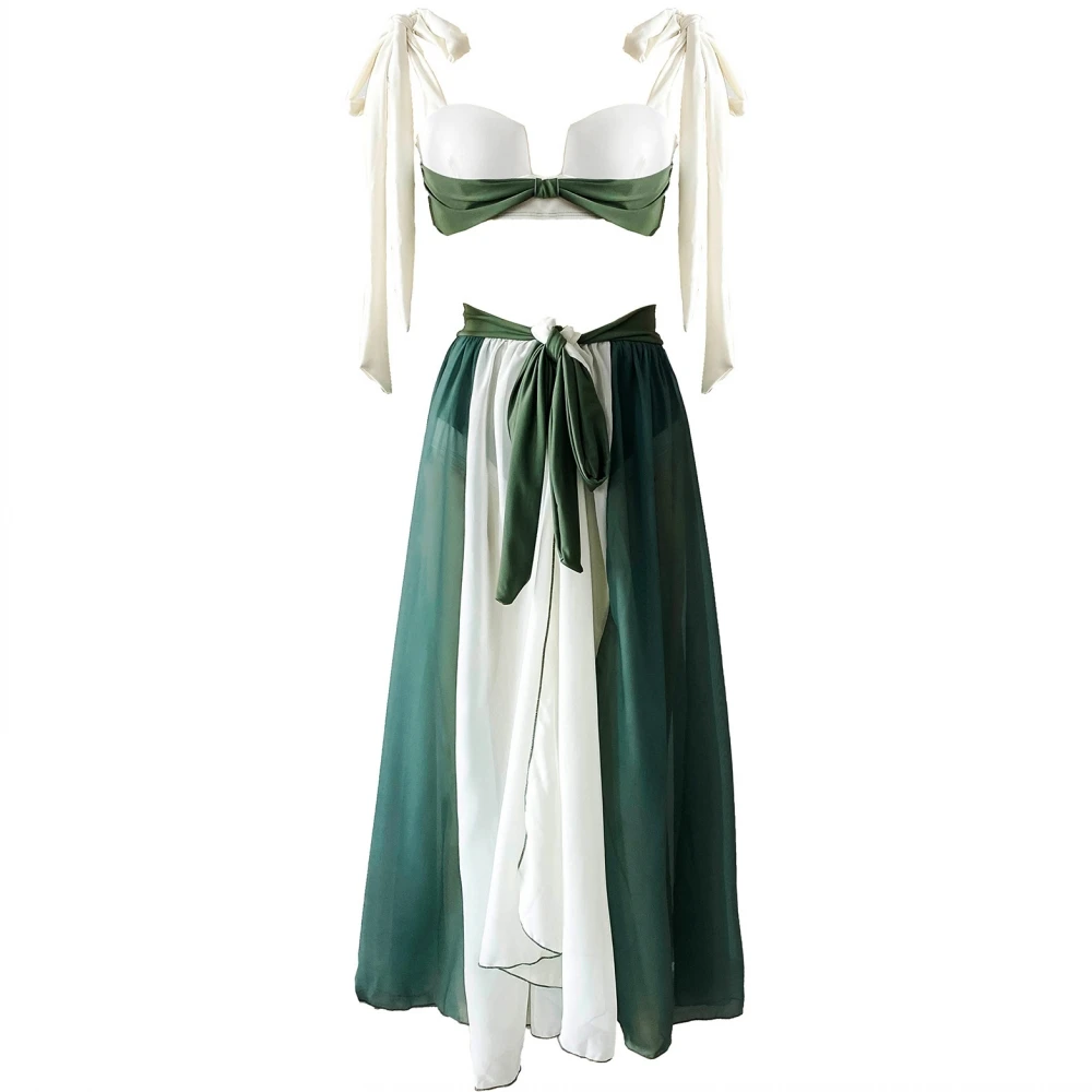 

Женский купальный костюм в стиле ретро с оборками по краям и юбкой, тонкий купальник бикини с v-образным вырезом и открытой спиной, Пляжная накидка для отдыха