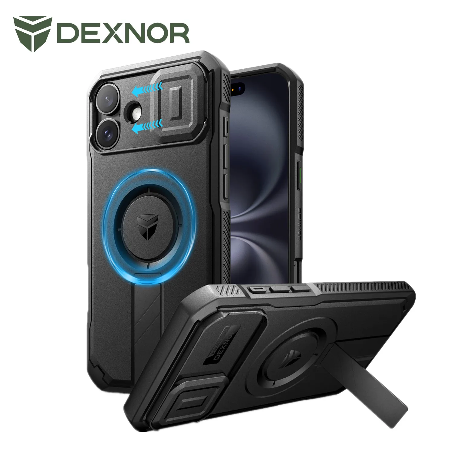Фото Чехол для iPhone 16 Pro Max с выдвижной крышкой для камеры и регулируемой подставкой, прочный, ударопрочный, защитный, усиленный бампер-чехол №1