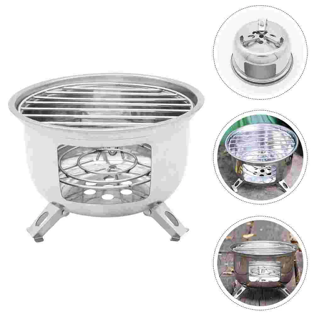

Stove Camping Bbq Grill Barbecue Butane Burner Stainless Round Small Gas Charcoal Outdoor Backpacking Cooking Portable Smoker