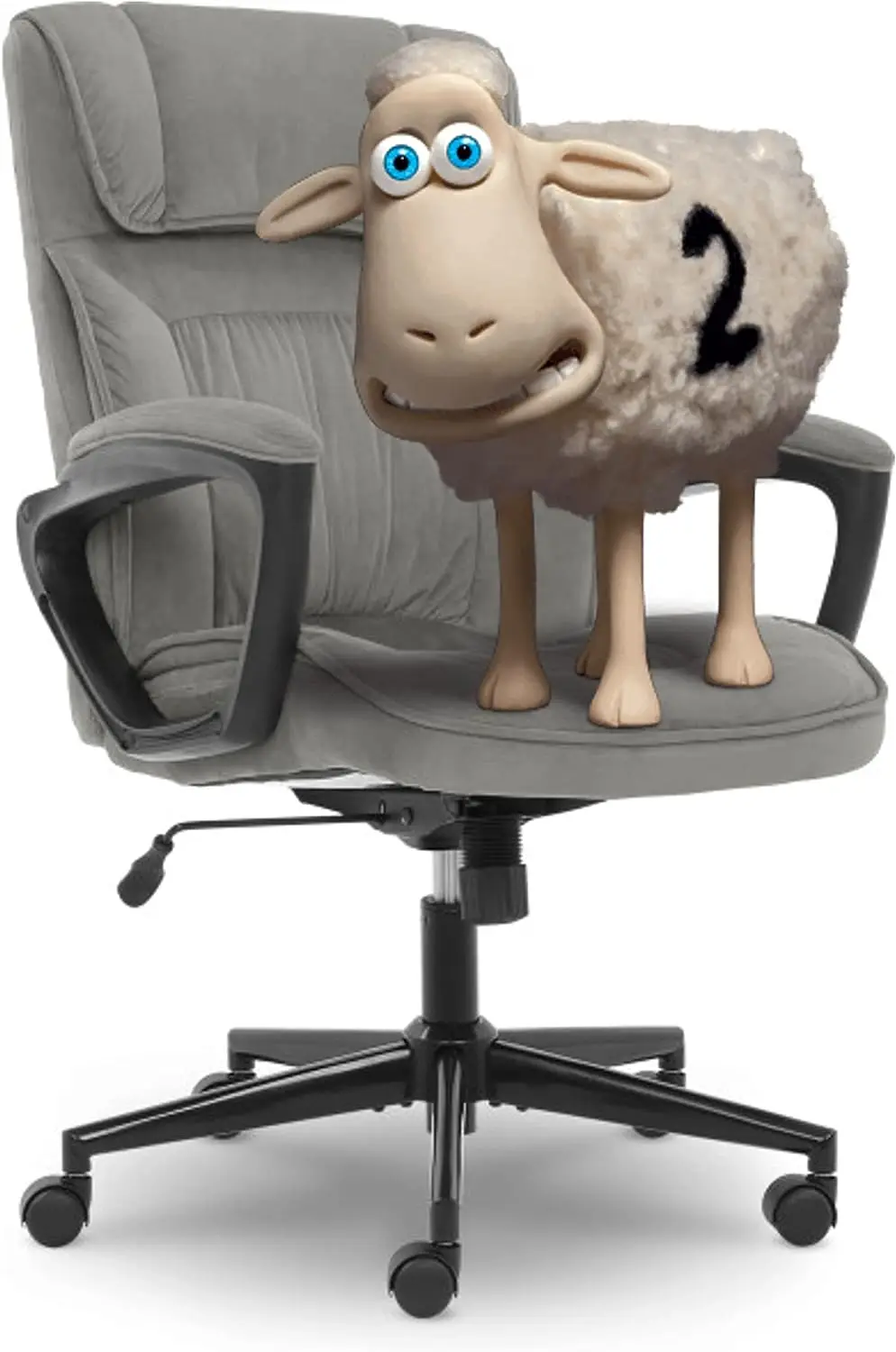 

Office Chair Ergonomic Computer Upholstered Layered Body Pillows, Contoured Lumbar Zone, Base, Fabric, Black/Grey