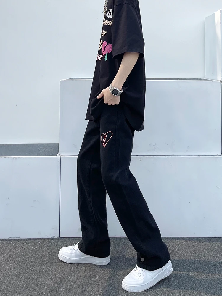 Y2k Heartbreak Graphic Jeans Wide Leg Pants Street Wear Highstreet Design BF Baggy Jeans Distressed Jeans Straight Leg Jeans