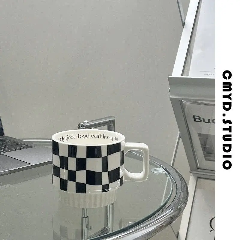 

New Checkerboard Ceramic Cup Creative Stackable Coffee Mug Tea Milk Cups Water Drinking Mugs Drinkware Valentine's Day Present
