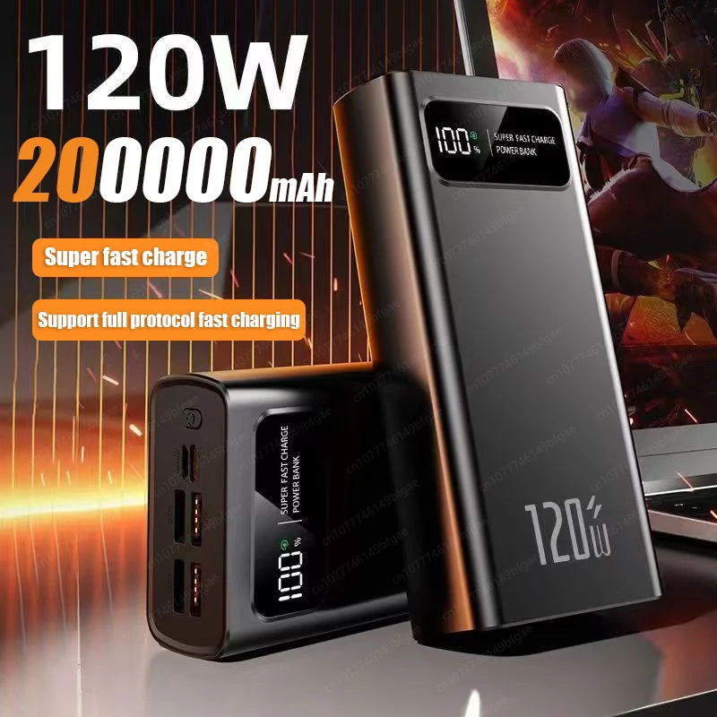 200000 mAh Power Bank 120 Вт сверхбыстрая зарядка аккумулятора большой емкости с цифровым