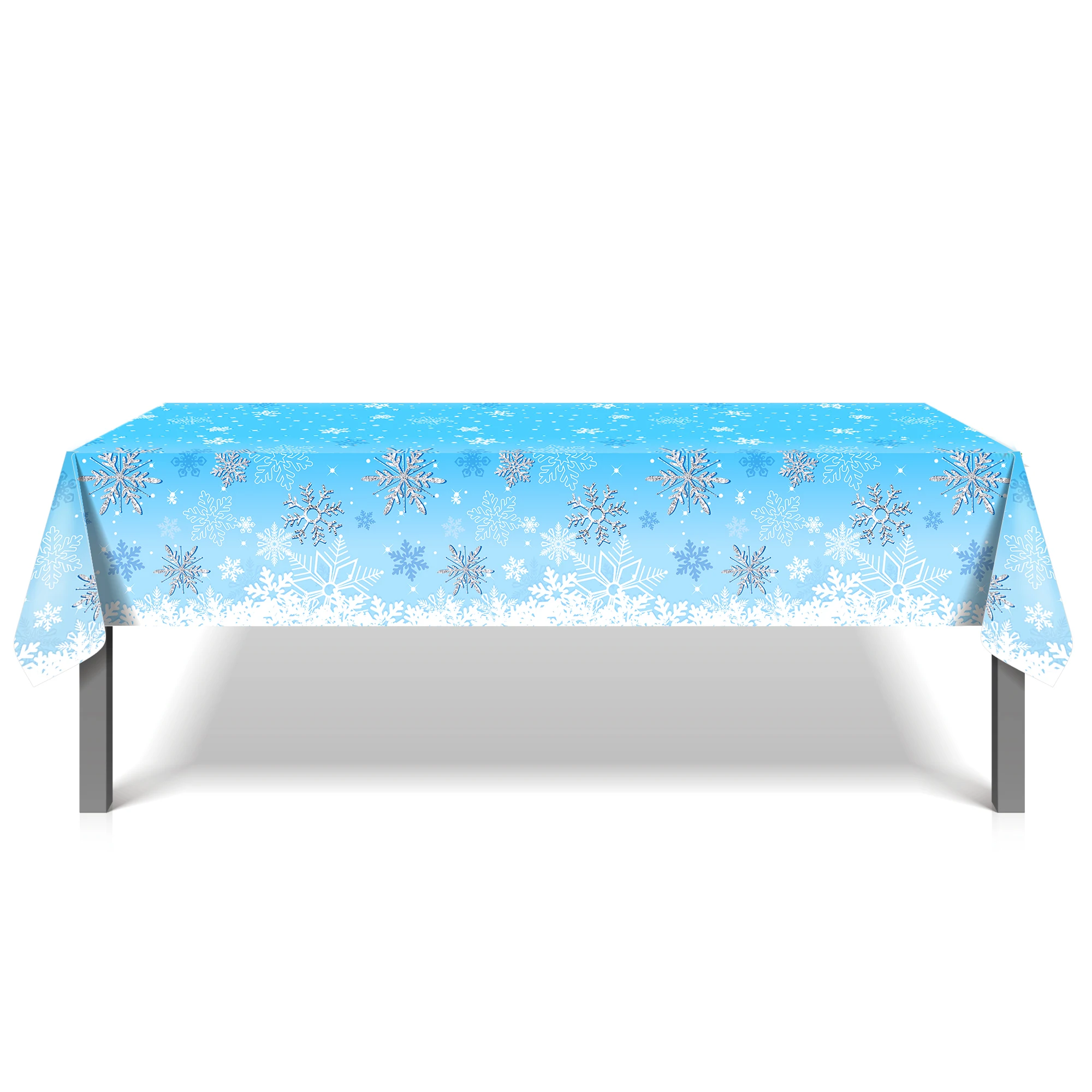 

130*220cm Sweet Winter Merry Christmas Blue Snowflakes Tablecover New Year Party Disposable Tablecloth Birthday Decorations