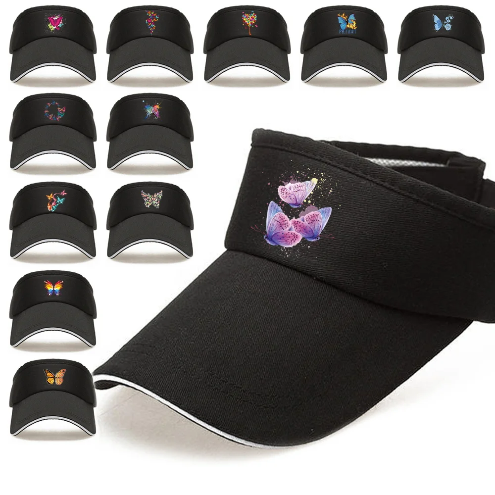

2023 Women's Summer UV-proof Sun Hats Adjustable Breathable Sunscreen Cap Men Tennis Baseball Caps Butterfly Print Empty Top Hat