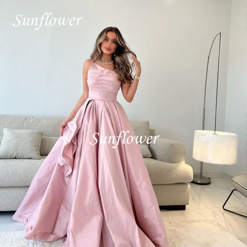 

Sunflower Exquisite Pink Unilateral Spaghetti Strap Prom Dress 2023 Sleeveless Slim Fit A-LINE Saudi Arabia Formal Evening Gowns