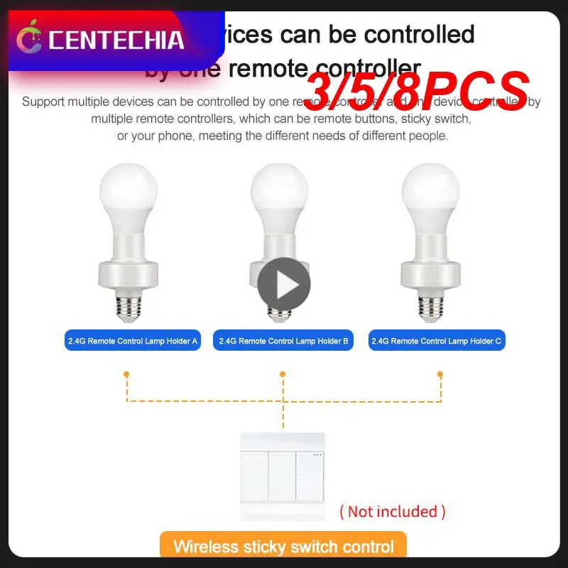 

3/5/8PCS White Light Bulb Holder Led Lamp Holder Base Remote Control App Control E27 Lamp Holder Basic 2.4g