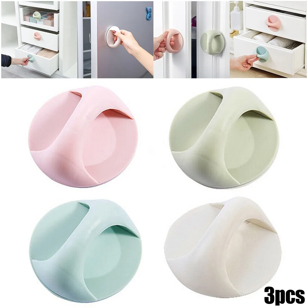 

3Pcs Door Handle Round Sticky Handle For Cupboards Window Drawers Paste-type Wardrobe Handles Balcony Glass Sliding