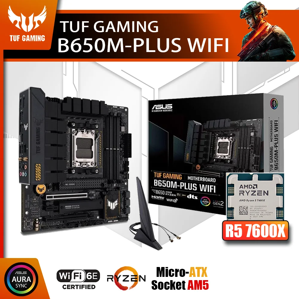 

New Kit ASUS TUF GAMING B650M-PLUS WIFI With AMD Ryzen 5 7600X CPU Processor DDR5 Memory Motherboard AM5 RGB mATX Combo