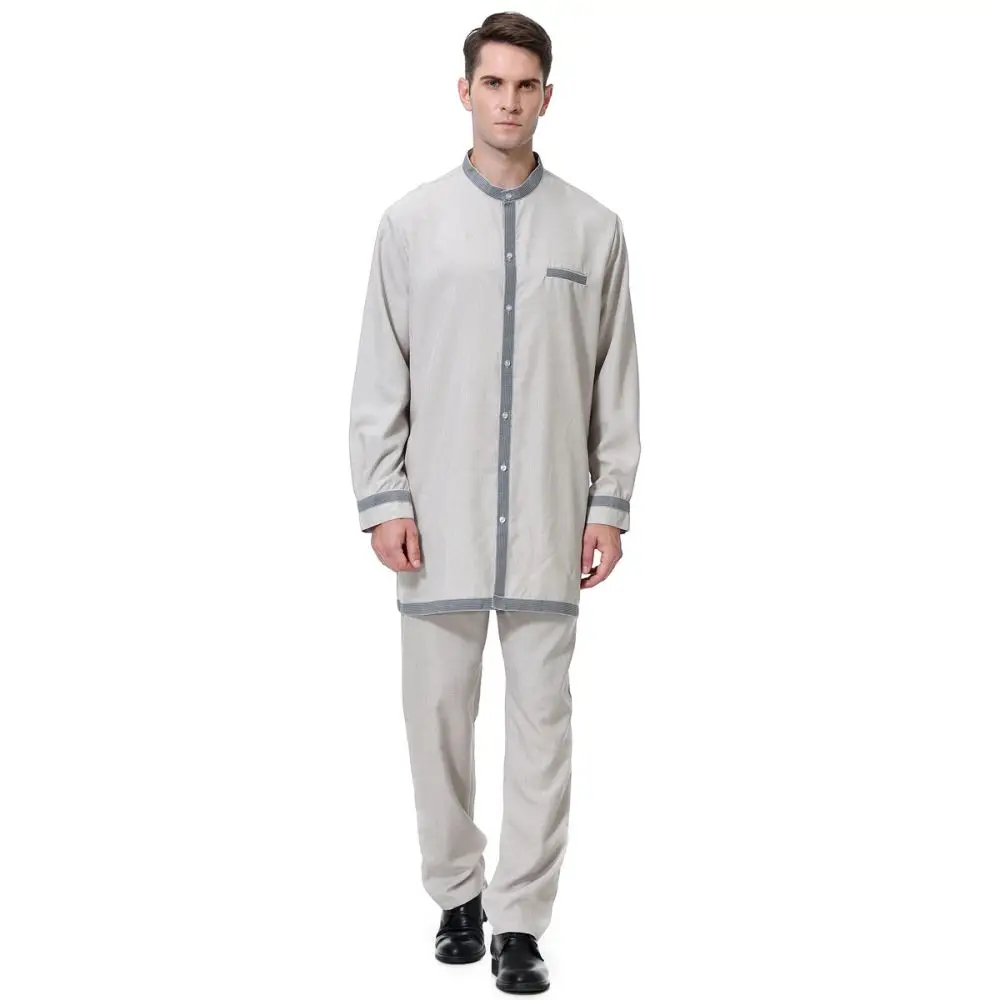 Two-piece Set Casual Men's Tops And Pants Contrast Color Stitching Craft Muslim Middle East Arab Lslamic National Costume