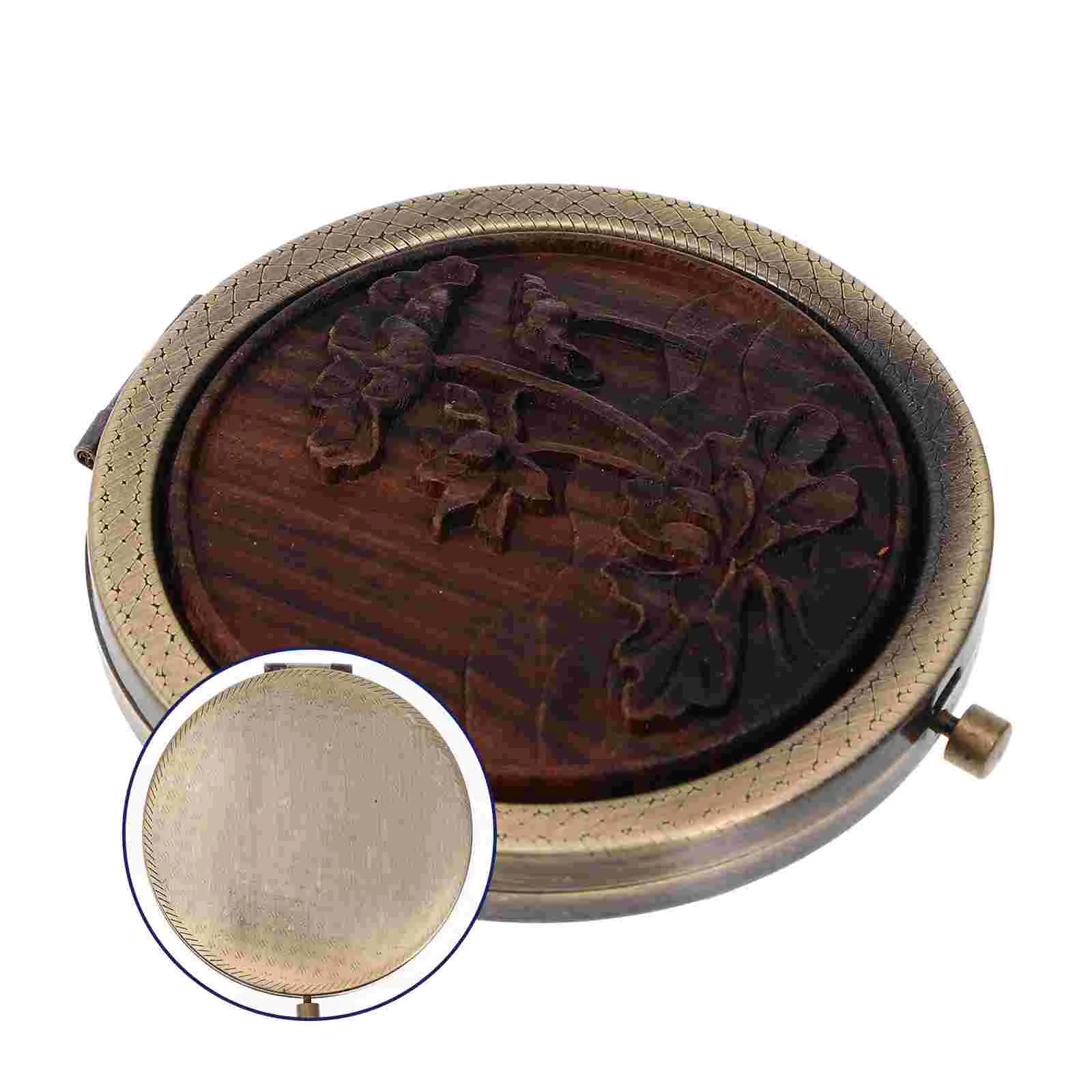 

Small Round Mirror Pocket Makeup Compact Vintage Travel Wooden Double Side Miss Handheld