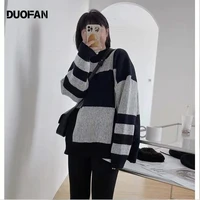 duofan 2022 cardigan loose contrast color autumn and winter korean fashion matching sweater women knitted bottoming shirt tops