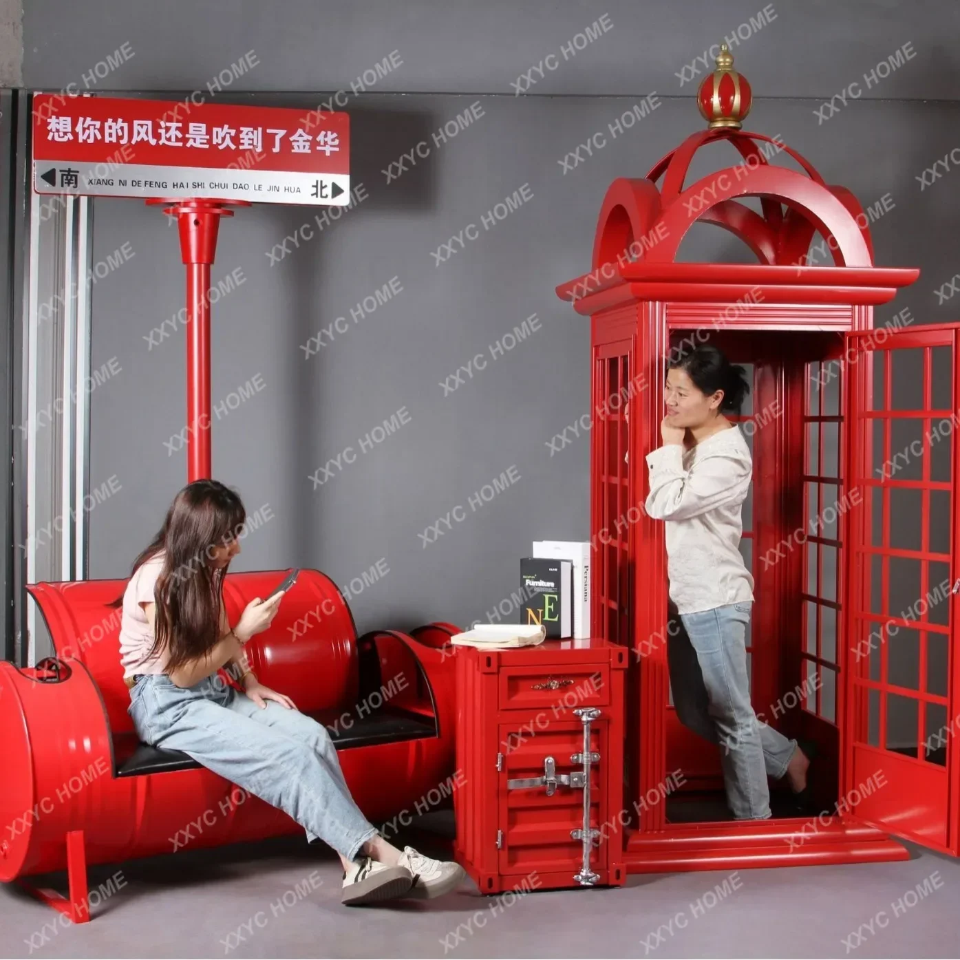 Retro Telephone Booth Decoration Creative Post Box Model Wrought Iron Mailbox Cafe Decorations Showcase Tool