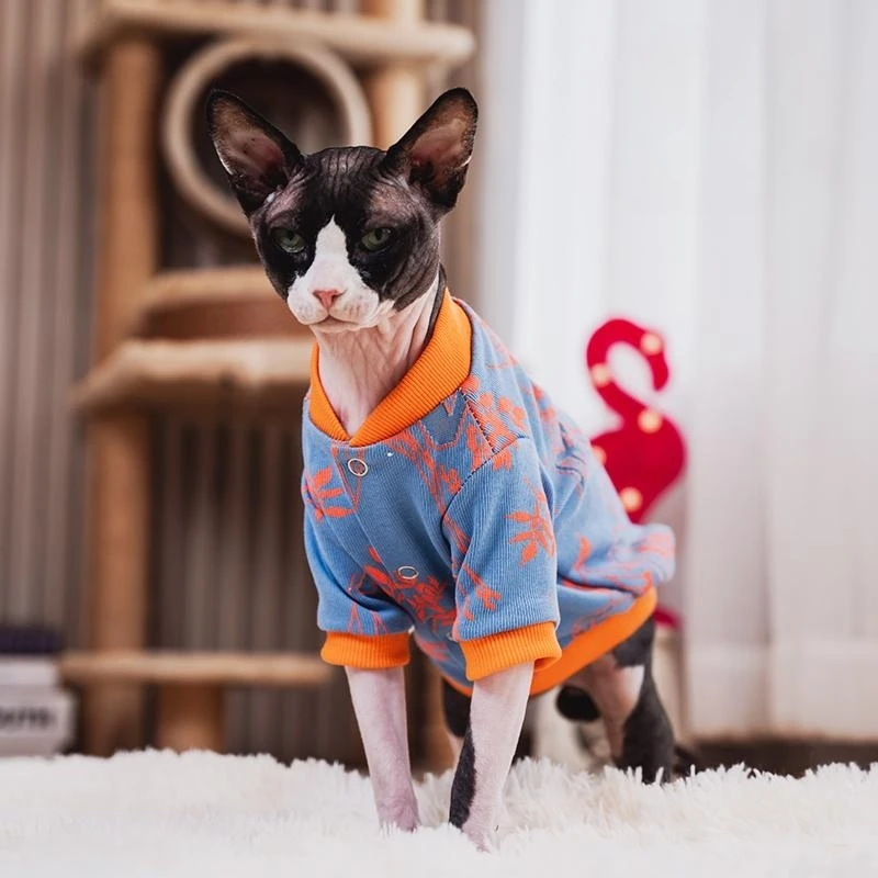 

Одежда для кошек Sphynx Cat, Мягкое хлопковое синее пальто, бейсбольная форма, теплая мультяшная куртка для котят, зимний комбинезон для Devon Rex