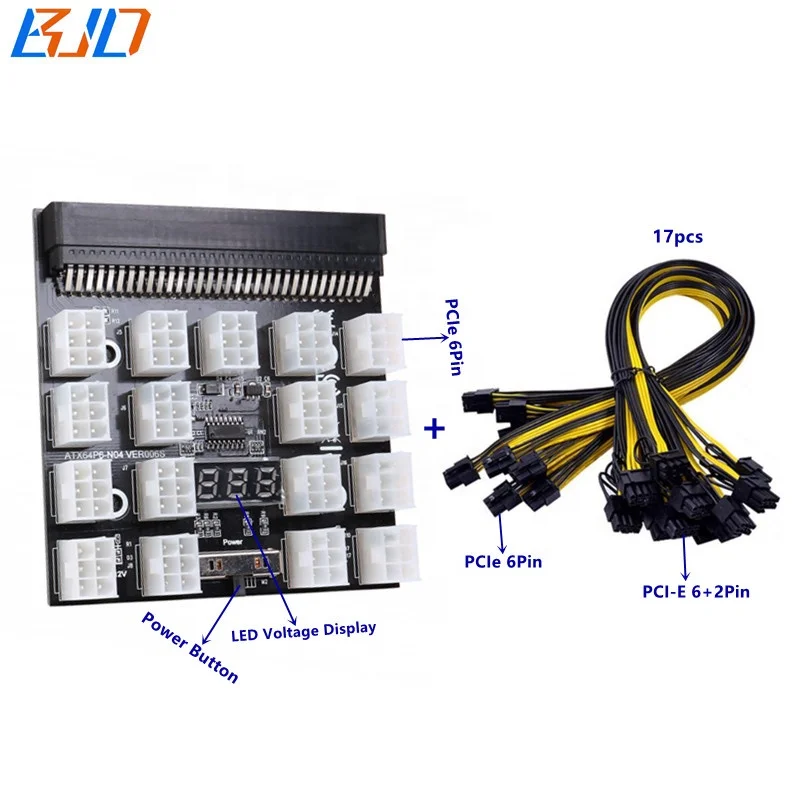 

Коммутационная плата PCI-E 6-контактного разъема, 17 портов, 12 В, 70 см, для HP, DELL, 1200 Вт, 1000 Вт, 750 Вт