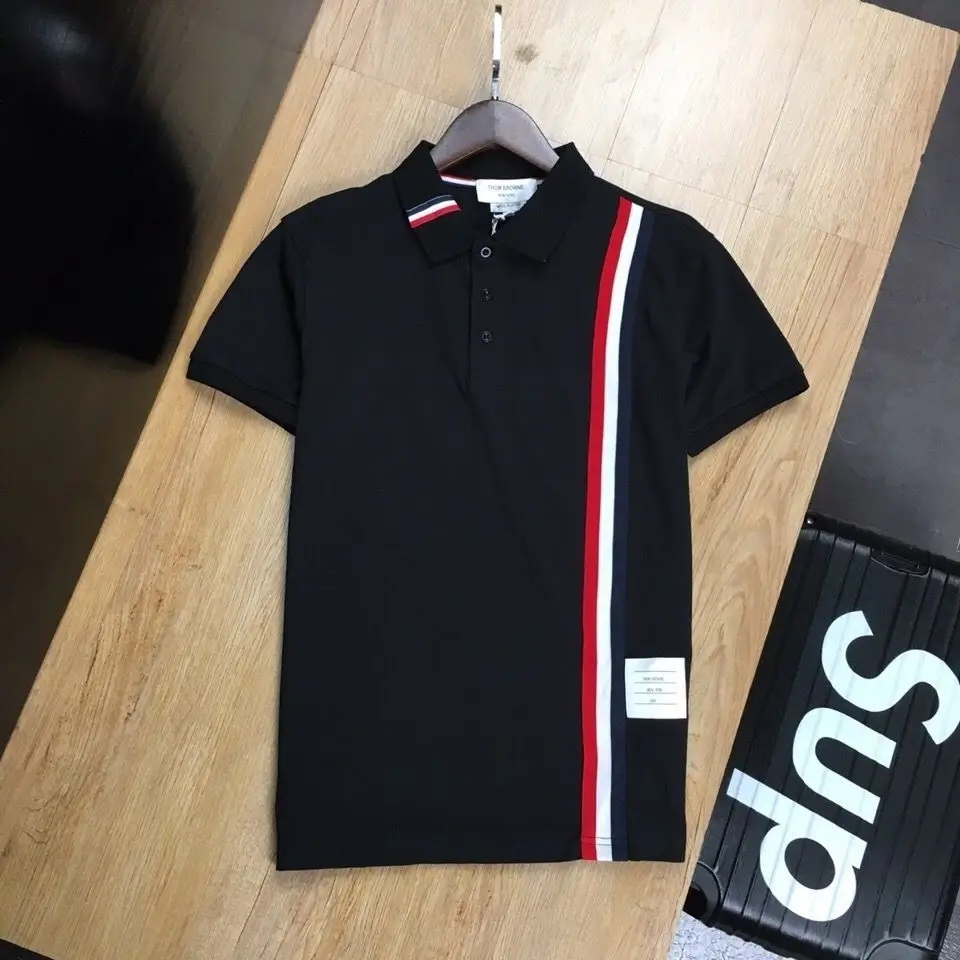 

2022 Summer Stripe Color Matching Short Sleeve POIO Shirt Men's and Women's Contrast Webbing Stitching Casual Lapel T-shirt