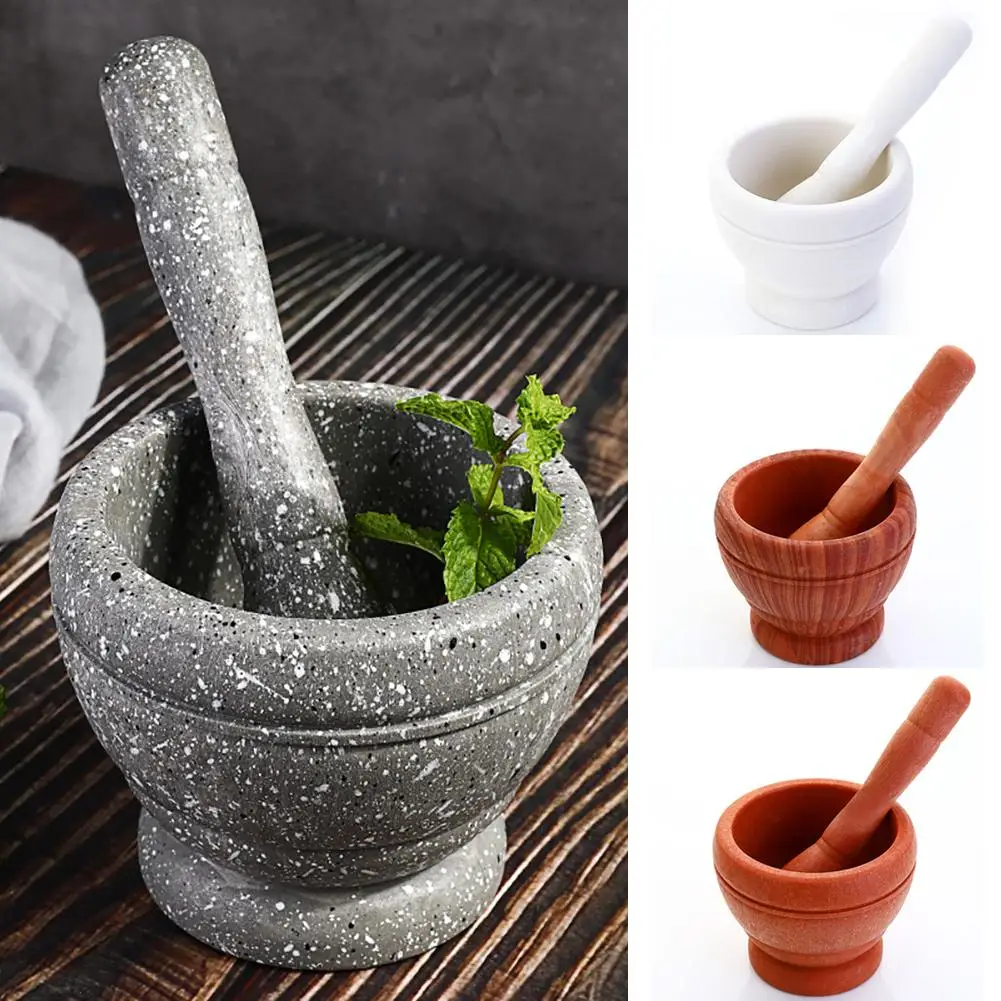 Household Grinder Pressing Garlic Mashed Garlic Mashing Pot Manual Mashing Medicine Pot Jujube Wood Pounding Garlic Stone Mortar