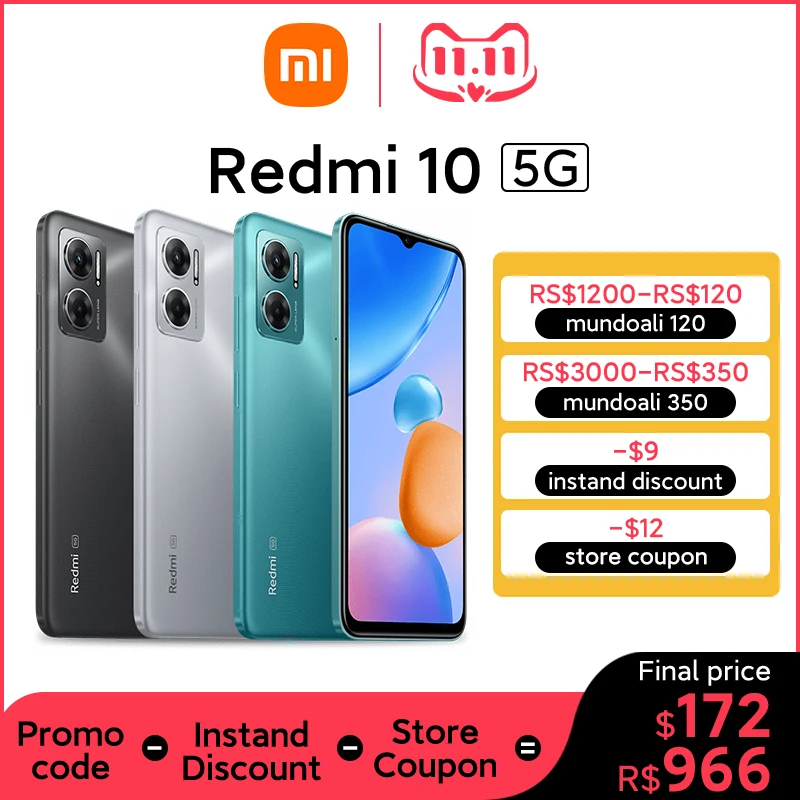 

Global Version Xiaomi Redmi 10 5G 6GB 128GB MediaTek Dimensity 700 6.58'' FHD+ 90Hz AdaptiveSync Display 50MP Camera 5000mAh Bat