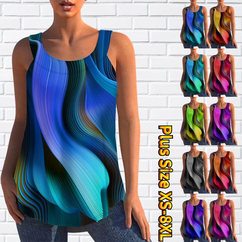 

2023 New Spring Summer U-Neck Tunic 3D Print Sleeveless Large Size Streetwear Going Out Polyester Women's Loose Vest Daily Top