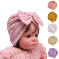 big bow newborn baby hat cotton gauze bonnet toddler beanie girls turban hats kids cap for baby accessories photography props