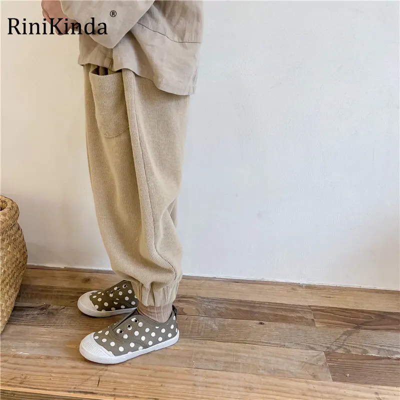 

RiniKinda 2022 Autumn New Fashion Girls Cotton Solid Color Harem Pants Loose Pocket Baby Bloomers Children's Casual Pants