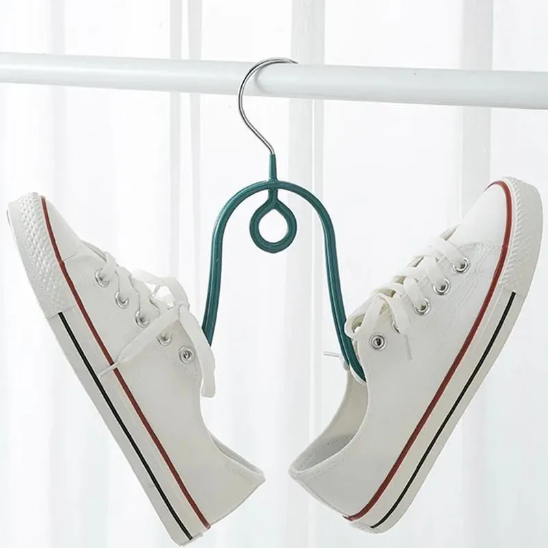

5pcs Stainless Steel Shoe Drying Rack Balcony Hanging Shoe Hook, Home Shoe Dryer Portable Travel Hanger Socks Storage Tool
