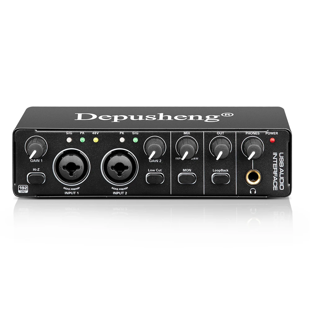 

Профессиональная звуковая карта Depusheng MD22 с аудио интерфейсом, с мониторингом, электрическая гитара, живая запись для студии пения Micro
