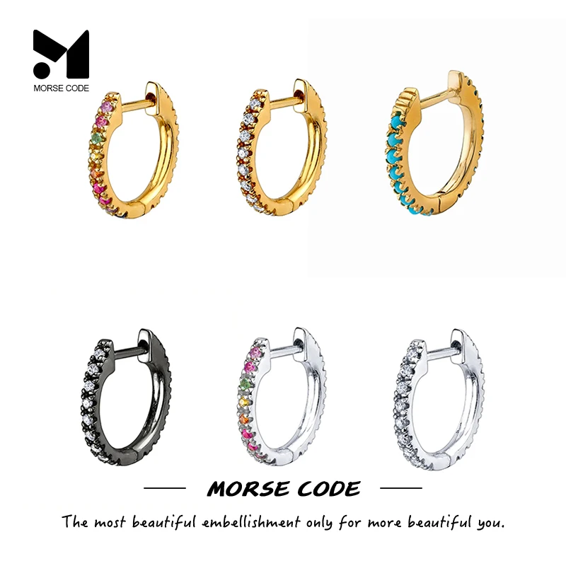 

MC 1pcs 925 Silver Personality Colored Zircon Hoop Earring For Women Man Piercing Huggie Earring Jewelry Gifts Brincos Aretes cz