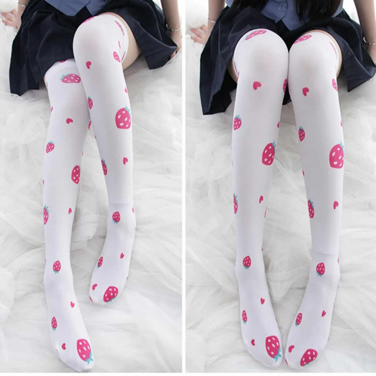 

Printed Silk Stockings Thin Style Spring and Autumn Department Lolita Cute Anime Over-the-knee Long White Velvet Socks Female