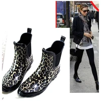 new fashion chelsea rainy boots women elegant leopard anti slip short middle water boot europe usa popular warm waterproof shoes