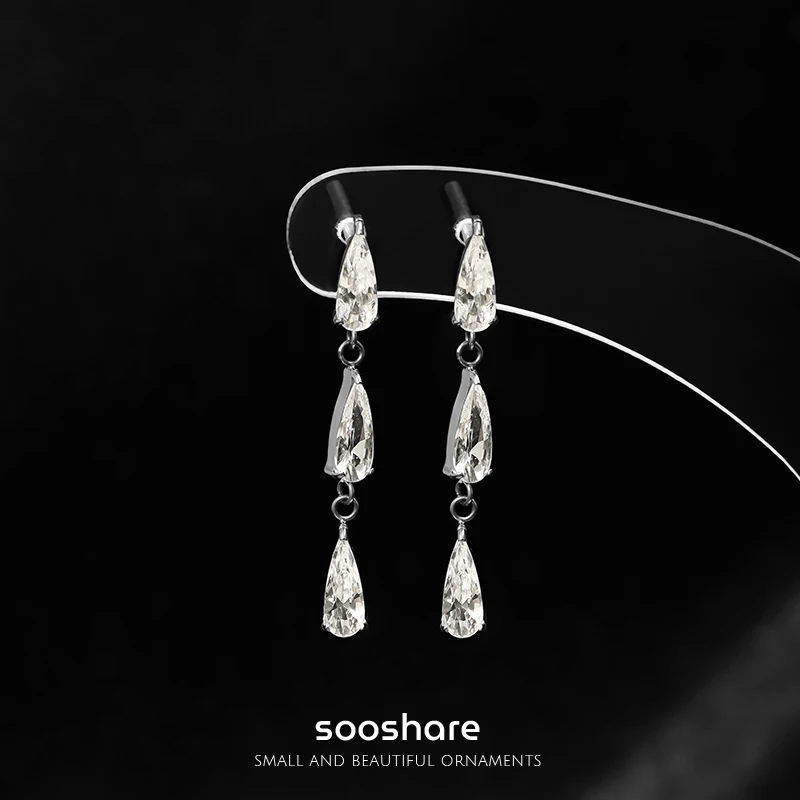 Titanium Alloy Super Shiny Water Drop Zircon Stud Earrings F36 Medical Implanted Tassel Long Pendant