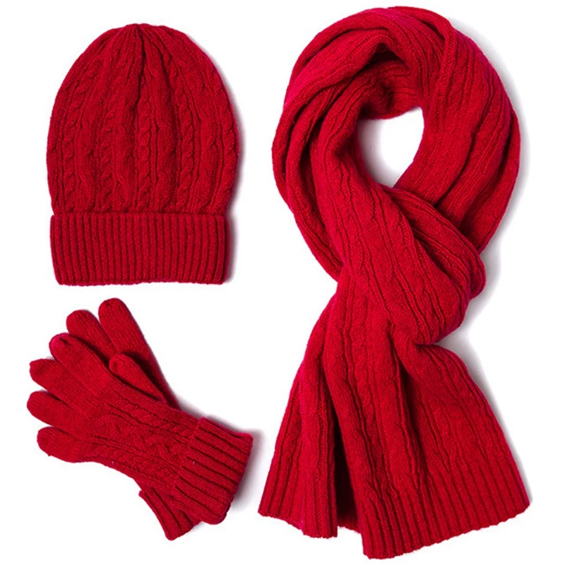 

Warm 3-Piece Set Autumn And Winter New Scarf Hat Gloves Affordable Solid Color