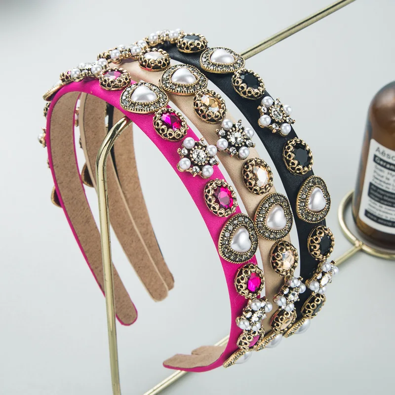 

Korean Fashion Crystal Pearl Alloy Accessories Headband Hair Hoop Women's Elegant Face Wash Headband Hair Accessories Wholesale