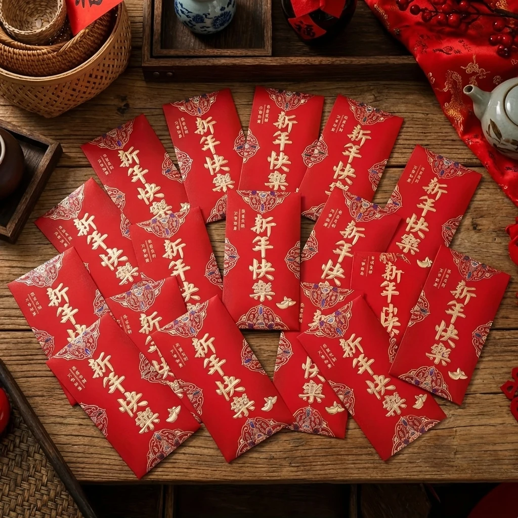 

24 шт. красных конвертов для китайского Нового года, большие красные пакеты Хун Бао с цветочным узором, кармашки для денег на удачу, Лунный Новый год, 3,5 x 6,7 дюйма