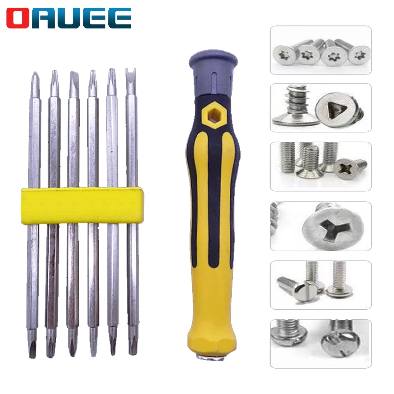 

6 In1 Screwdriver Tools Set Non-Slip Double Head Magnetic Screwdriver Drill Bit Hex Torx Screwdriver Bits Flat Head Hand Tools