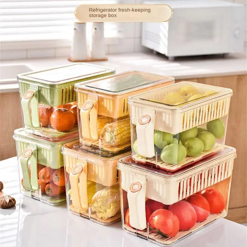

Refrigerator Organizer Easy Stacking And Handling Transparent Storage Container Crisper Drainage Basket Refrigerator Storage Box