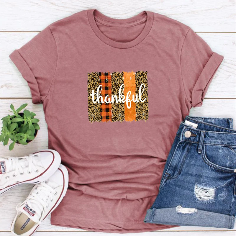 

Thankful Shirt Thanksgiving T Shirt Fall Tee Autumn T Shirt for Women Thanksgiving Top P Fashion 100% Cotton