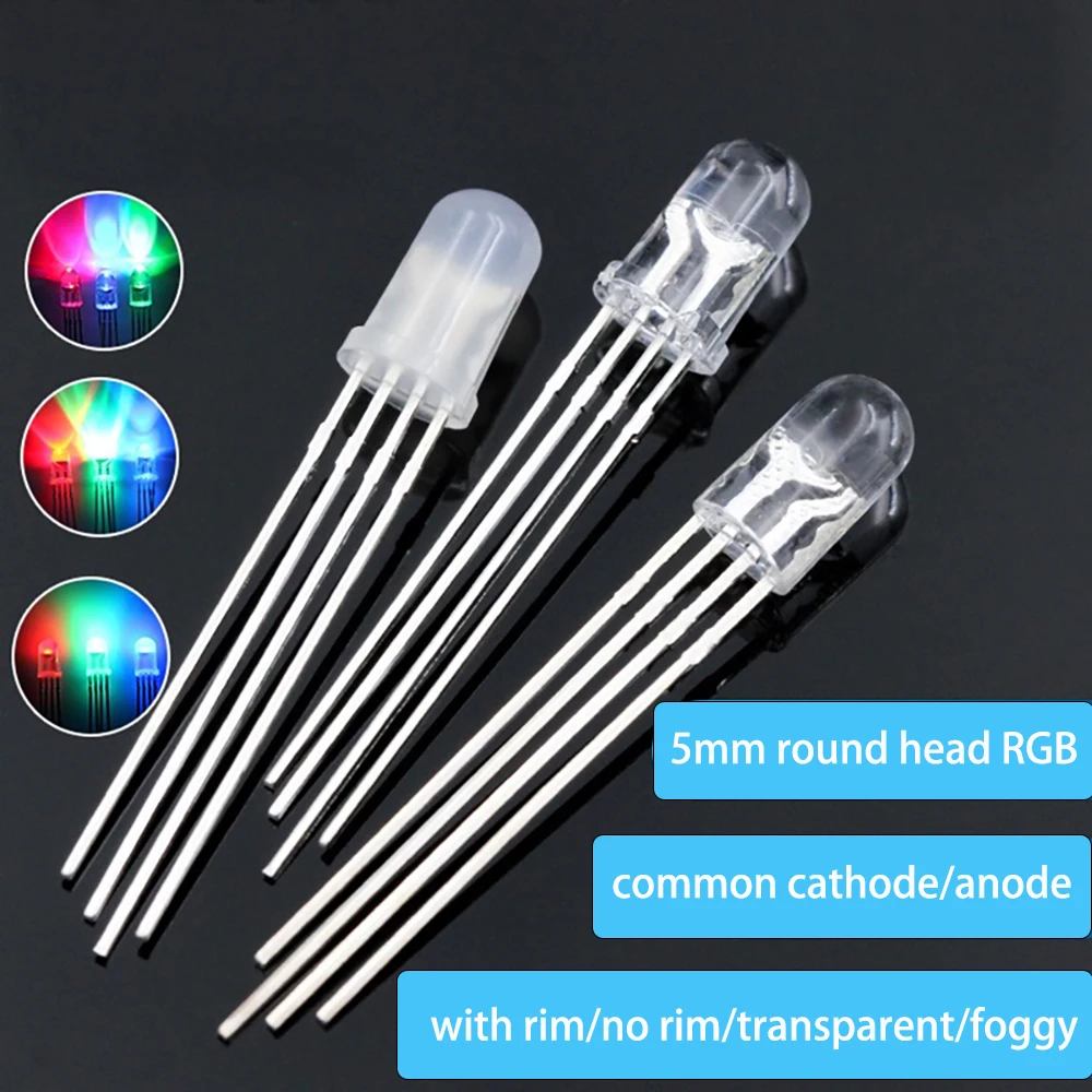 

F5 5mm Transparent Foggy Light Emitting Diode LED RGB Tri-color 4 Pin Red Green Blue Common Cathode Anode In-line Light Beads
